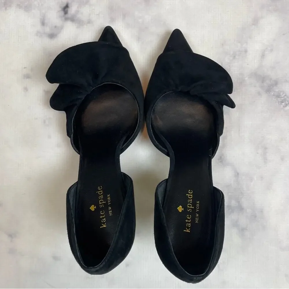 Kate Spade Shayna D’Orsay Ruffle Pumps Black Suede Pointed Toe Heels Sz 9